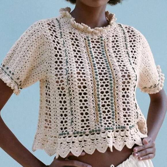 Zara Tops - Zara Crochet Short Sleeve Sweater